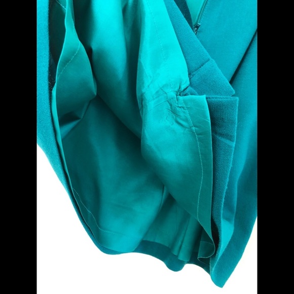 VTG 80s Black Velvet trim peplum jacket & mini skirt 10P worsted wool crêpe teal - Picture 10 of 16